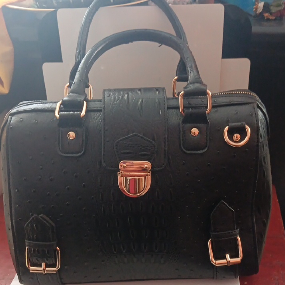 Elegant Black Satchel with Gold Hardware